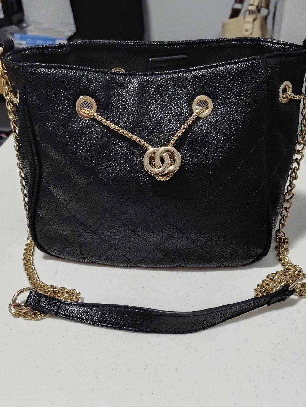 NWOT Black Quilted Chain-Accent Shoulder Bag